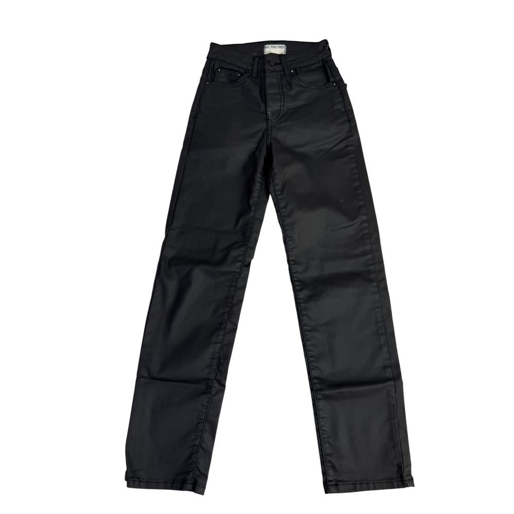We The Free Pacifica High Rise Slim Straight Leg Faux Leather Pants Black 24
